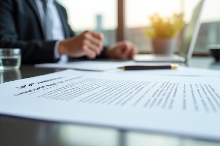 法律文書が広げられ、ペンが置かれている様子。利用規約の重要性を示唆するプロフェッショナルなイメージです。